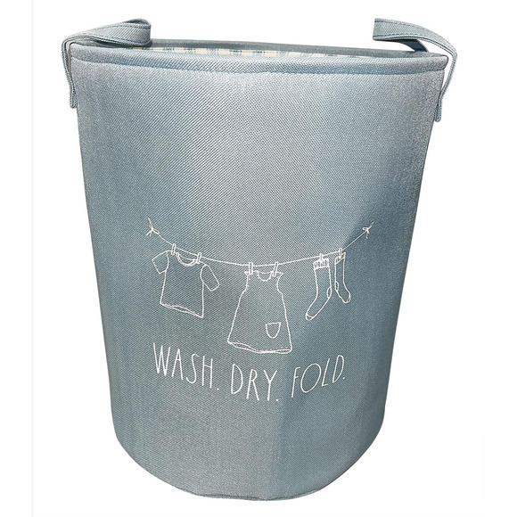 Rae Dunn WASH DRY FOLD Light Blue Foldable Laundry Basket Hamper - Picture 1 of 3